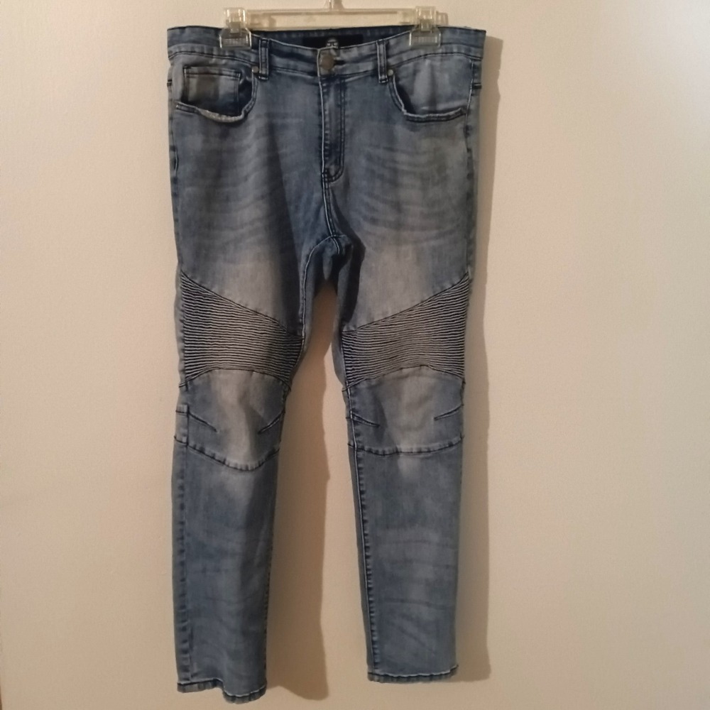 Jordan Craig Men's Stretch Skinny Moto Biker Denim Acid Wash Jeans 36x32 (36x30)
